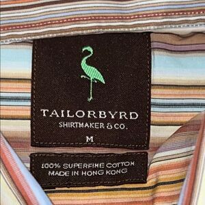 Tailorbyrd Orange and White Dress Shirt with Vertical Stripes